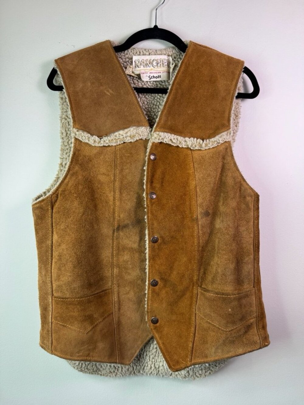 VTG Schott Rancher Mens Western Suede Leather Vest Jacket Size XL